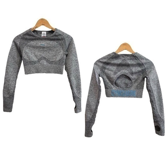 Gymshark Tops - Gymshark Gray Flex Sports Long Sleeve Athletic Cutout Crop Top Small